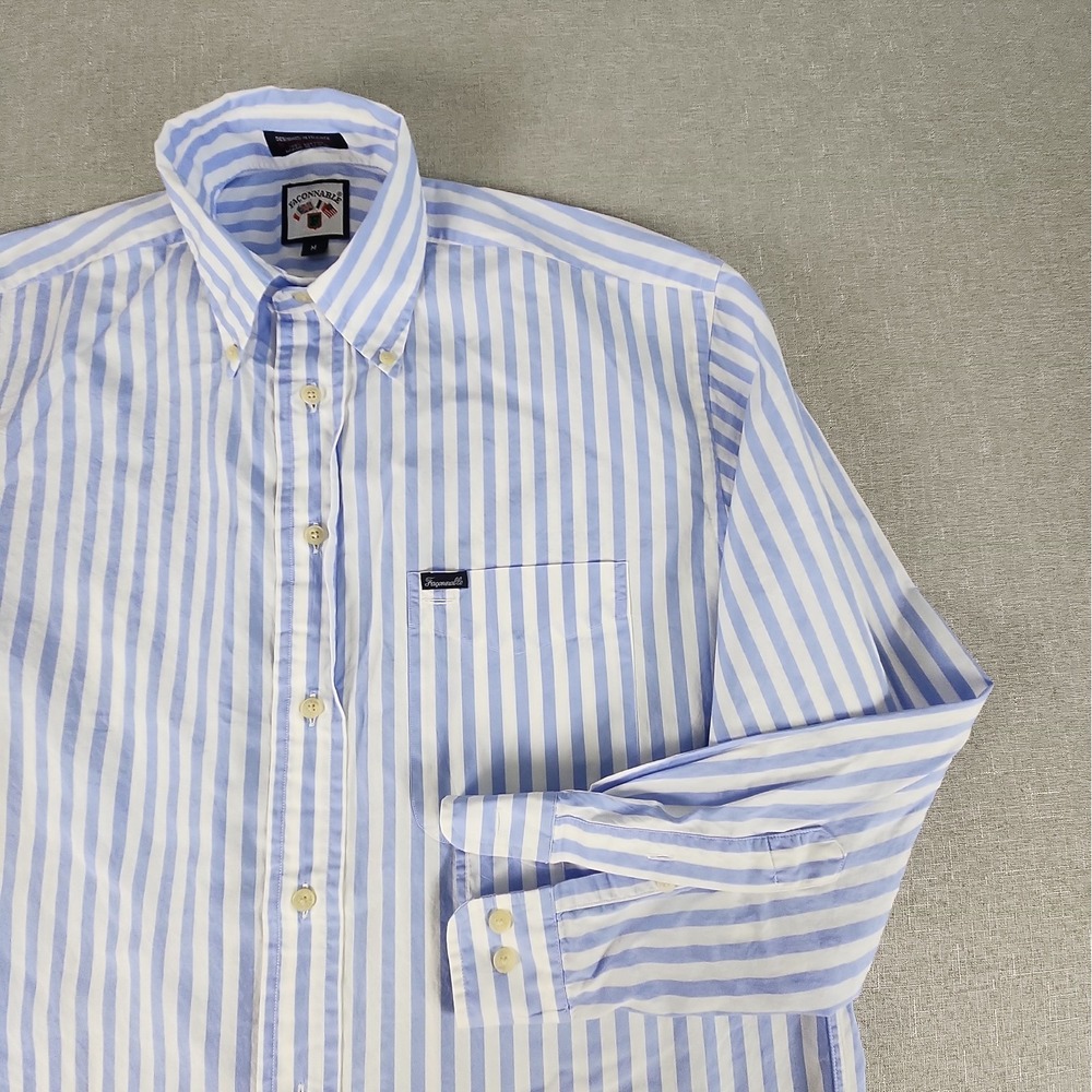 Faconnable Mens M Blue White Striped Button Long Sleeve French Design USA Made